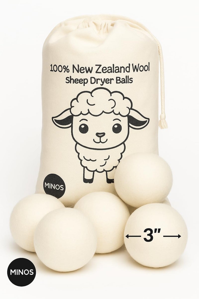 MINOS Natural Wool Dryer Balls | Reusable Natural Fabric Softener | Reduces Wrinkles & Drying Time | Large Dryer Balls is a Better Alternative to Plastic Balls and Liquid Softener| Saves Energy (Pack of 6) - Image 4